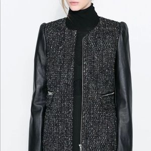ZARA boucle jacket with faux leather sleeves